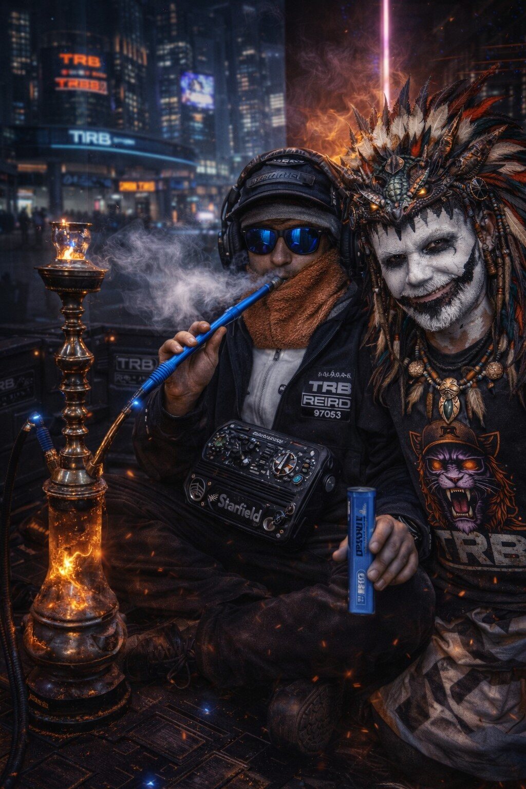 Thunderfoot and RISC off duty sharing hookah and drink